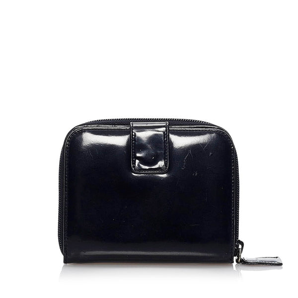 プラダ ラウンドファスナー ブラック エナメル レディース PRADA 【中古】