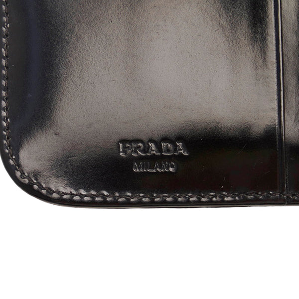 プラダ ラウンドファスナー ブラック エナメル レディース PRADA 【中古】