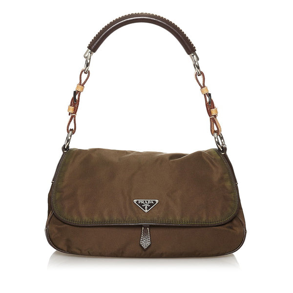 プラダ カーキ ナイロン レザー ショルダーバッグ レディース PRADA 【中古】