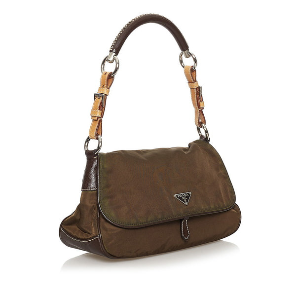 プラダ カーキ ナイロン レザー ショルダーバッグ レディース PRADA 【中古】