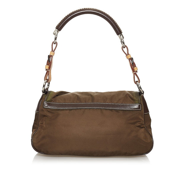 プラダ カーキ ナイロン レザー ショルダーバッグ レディース PRADA 【中古】