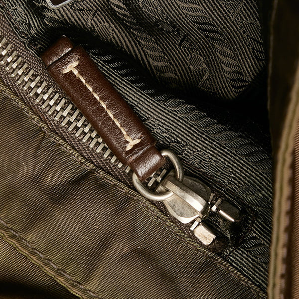 プラダ カーキ ナイロン レザー ショルダーバッグ レディース PRADA 【中古】