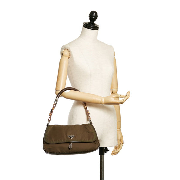 プラダ カーキ ナイロン レザー ショルダーバッグ レディース PRADA 【中古】