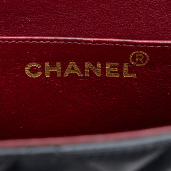 シャネル デカマトラッセ シングルフラップ ゴールド金具 ダブルチェーン ショルダーバッグ  ブラック ラムスキン レディース CHANEL 【中古】