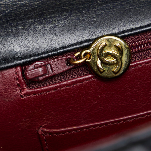 シャネル デカマトラッセ シングルフラップ ゴールド金具 ダブルチェーン ショルダーバッグ  ブラック ラムスキン レディース CHANEL 【中古】