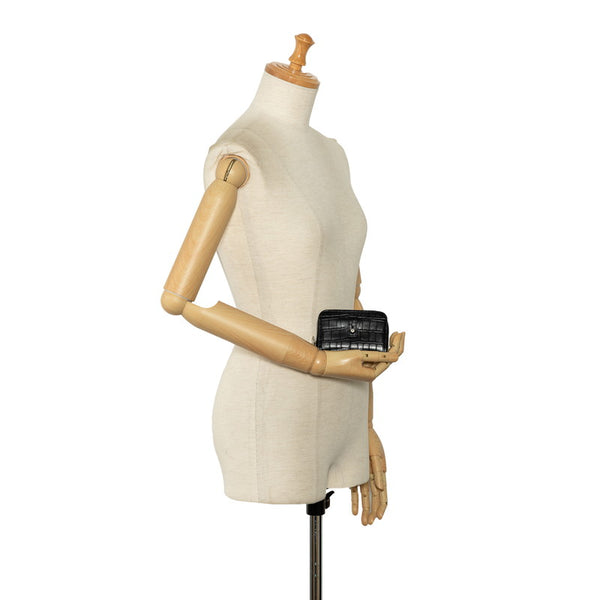 サンローラン クロコ型押し コインケース 小銭入れ ブラック レザー レディース SAINT LAURENT 【中古】