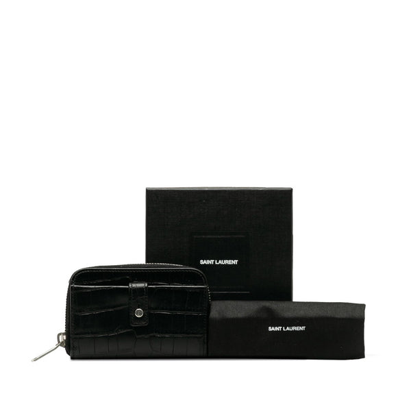 サンローラン クロコ型押し コインケース 小銭入れ ブラック レザー レディース SAINT LAURENT 【中古】