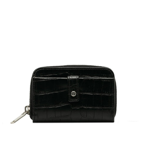 サンローラン クロコ型押し コインケース 小銭入れ ブラック レザー レディース SAINT LAURENT 【中古】