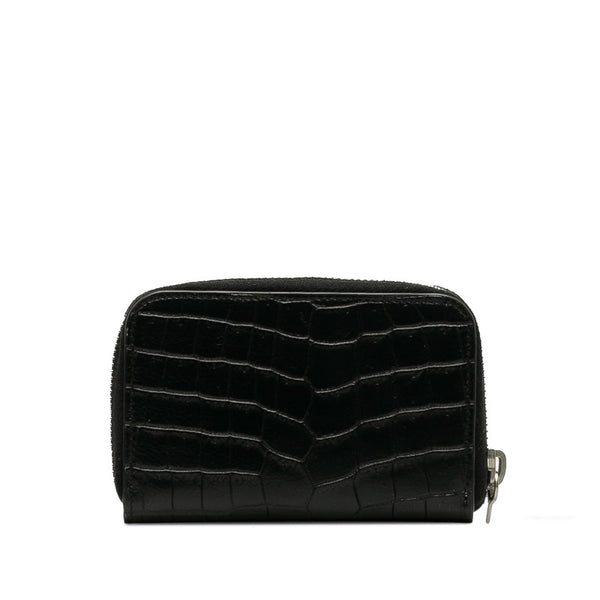 サンローラン クロコ型押し コインケース 小銭入れ ブラック レザー レディース SAINT LAURENT 【中古】
