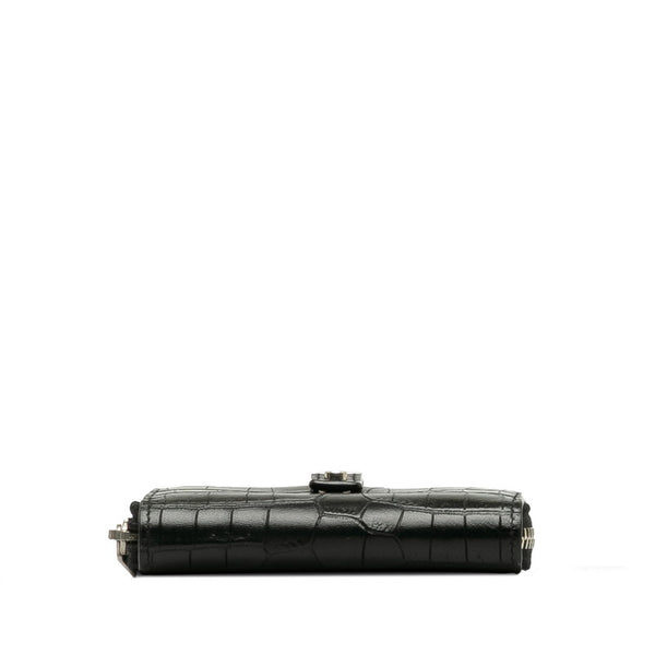 サンローラン クロコ型押し コインケース 小銭入れ ブラック レザー レディース SAINT LAURENT 【中古】