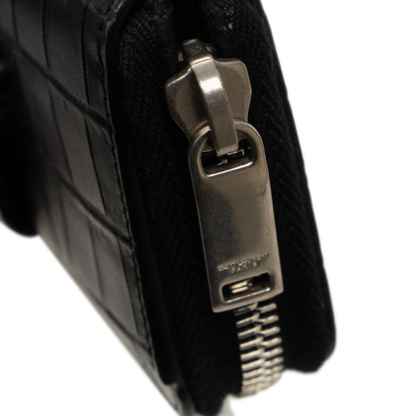 サンローラン クロコ型押し コインケース 小銭入れ ブラック レザー レディース SAINT LAURENT 【中古】