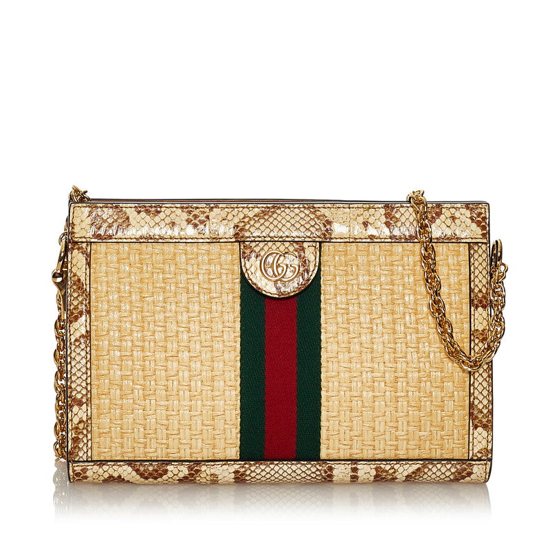 グッチ オフィディア パイソン チェーン ショルダーバッグ 503877 ベージュ ストロー レザー レディース GUCCI 【中古】