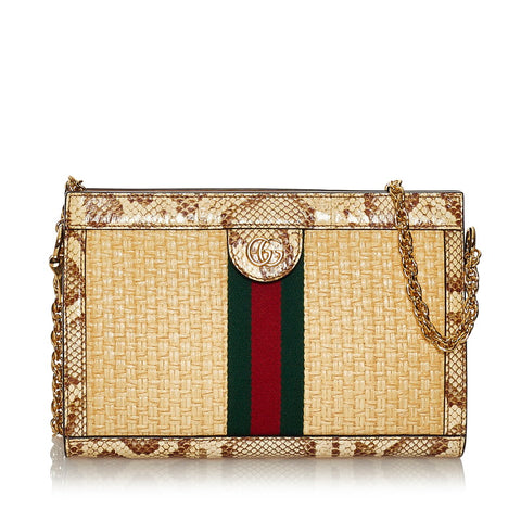 グッチ オフィディア パイソン チェーン ショルダーバッグ 503877 ベージュ ストロー レザー レディース GUCCI 【中古】