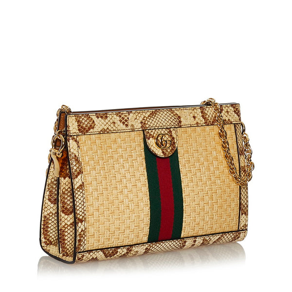 グッチ オフィディア パイソン チェーン ショルダーバッグ 503877 ベージュ ストロー レザー レディース GUCCI 【中古】