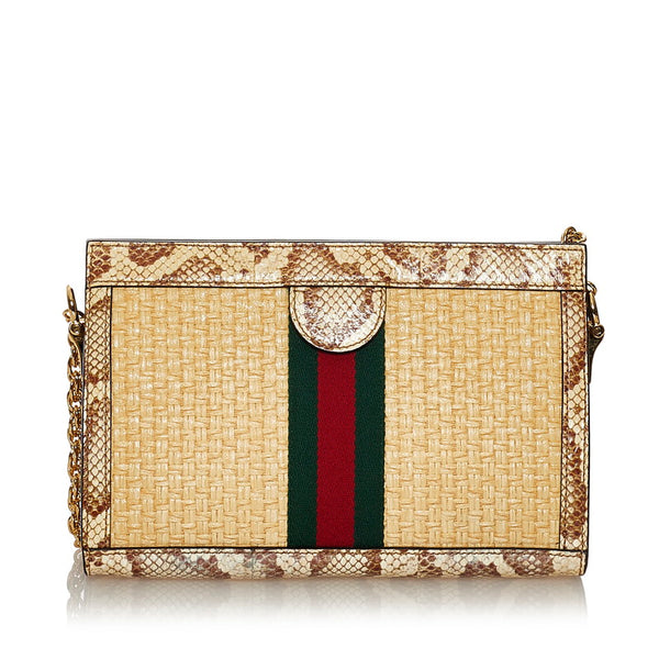 グッチ オフィディア パイソン チェーン ショルダーバッグ 503877 ベージュ ストロー レザー レディース GUCCI 【中古】