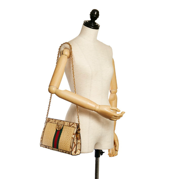 グッチ オフィディア パイソン チェーン ショルダーバッグ 503877 ベージュ ストロー レザー レディース GUCCI 【中古】