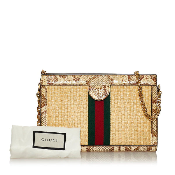 グッチ オフィディア パイソン チェーン ショルダーバッグ 503877 ベージュ ストロー レザー レディース GUCCI 【中古】
