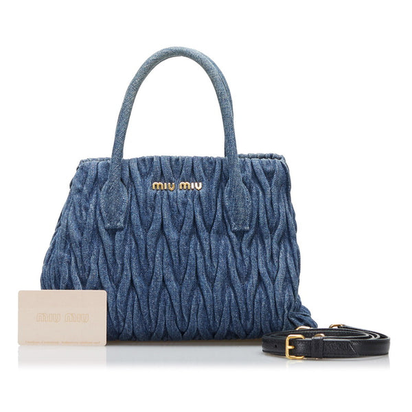ミュウミュウ マテラッセ ハンドバッグ ショルダーバッグ 2WAY RN1069 ブルー デニム レディース MIUMIU 【中古】