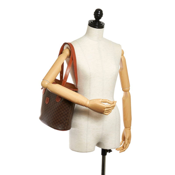 セリーヌ マカダム ブラウン PVC レザー トートバッグ レディース CELINE 【中古】