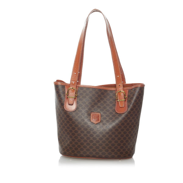 セリーヌ マカダム ブラウン PVC レザー トートバッグ レディース CELINE 【中古】