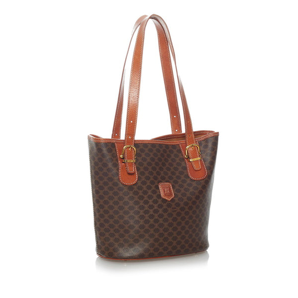 セリーヌ マカダム ブラウン PVC レザー トートバッグ レディース CELINE 【中古】