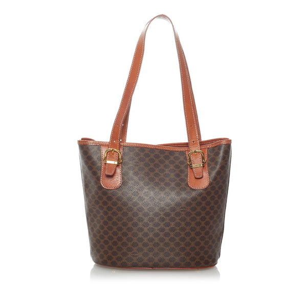 セリーヌ マカダム ブラウン PVC レザー トートバッグ レディース CELINE 【中古】