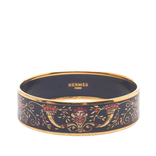 エルメス エマイユGM 七宝焼き パングル ブレスレット ブラック ゴールド メタル レディース HERMES 【中古】