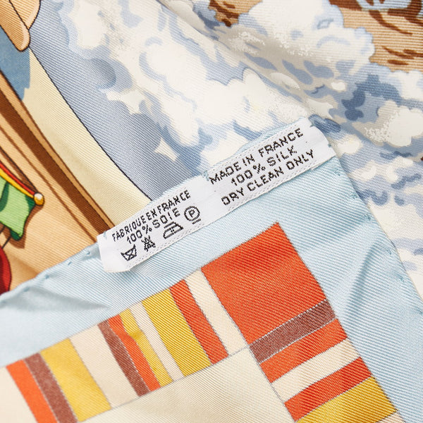 エルメス カレ90 PRIERES AU VENT 風の中の祈り スカーフ ブルー シルク レディース HERMES 【中古】