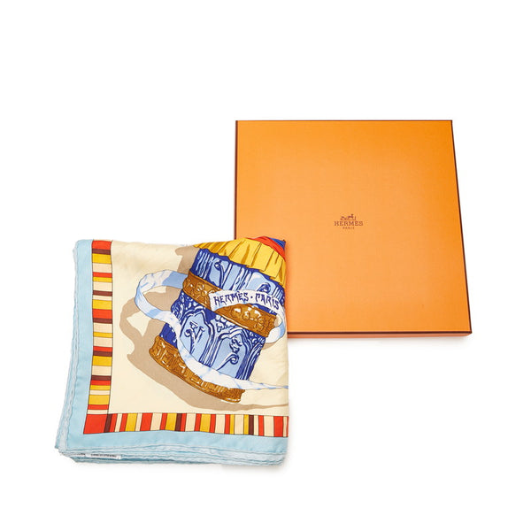 エルメス カレ90 PRIERES AU VENT 風の中の祈り スカーフ ブルー シルク レディース HERMES 【中古】