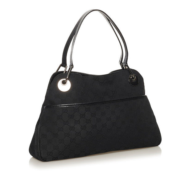 グッチ GGキャンバス ハンドバッグ トートバッグ 121023 ブラック キャンバス レザー レディース GUCCI 【中古】