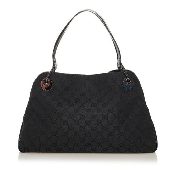 グッチ GGキャンバス ハンドバッグ トートバッグ 121023 ブラック キャンバス レザー レディース GUCCI 【中古】