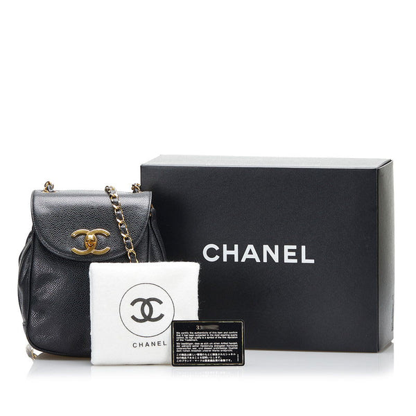 シャネル ココマーク ゴールド金具 斜め掛け チェーン ショルダーバッグ  ブラック キャビアスキン レディース CHANEL 【中古】