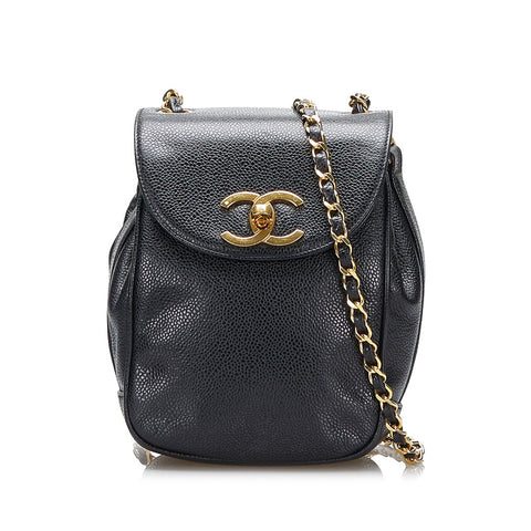 シャネル ココマーク ゴールド金具 斜め掛け チェーン ショルダーバッグ  ブラック キャビアスキン レディース CHANEL 【中古】