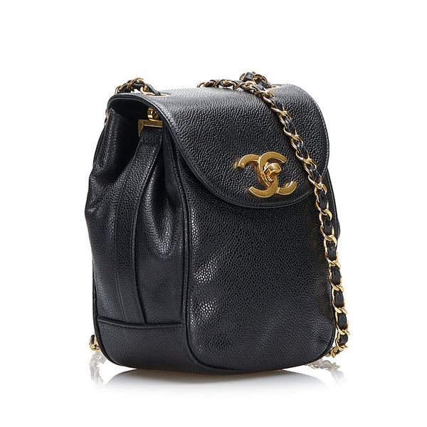 シャネル ココマーク ゴールド金具 斜め掛け チェーン ショルダーバッグ  ブラック キャビアスキン レディース CHANEL 【中古】