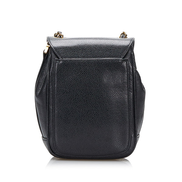 シャネル ココマーク ゴールド金具 斜め掛け チェーン ショルダーバッグ  ブラック キャビアスキン レディース CHANEL 【中古】