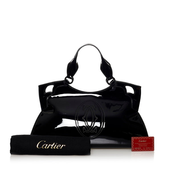 カルティエ マルチェロ ブラック エナメル ハンドバッグ レディース CARTIER 【中古】