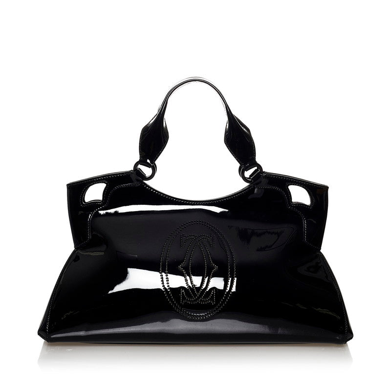 カルティエ マルチェロ ブラック エナメル ハンドバッグ レディース CARTIER 【中古】