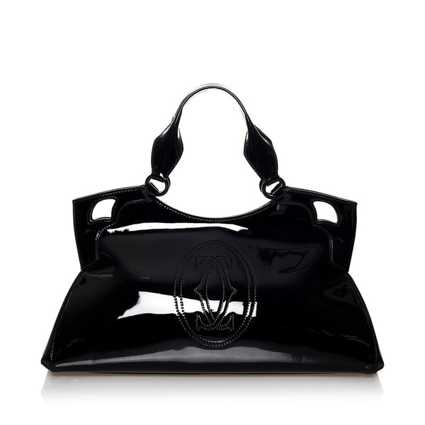 カルティエ マルチェロ ブラック エナメル ハンドバッグ レディース CARTIER 【中古】