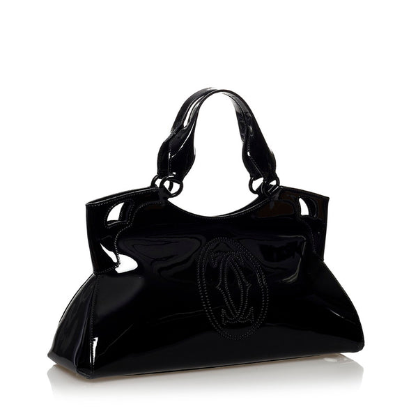 カルティエ マルチェロ ブラック エナメル ハンドバッグ レディース CARTIER 【中古】