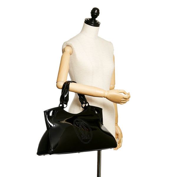 カルティエ マルチェロ ブラック エナメル ハンドバッグ レディース CARTIER 【中古】