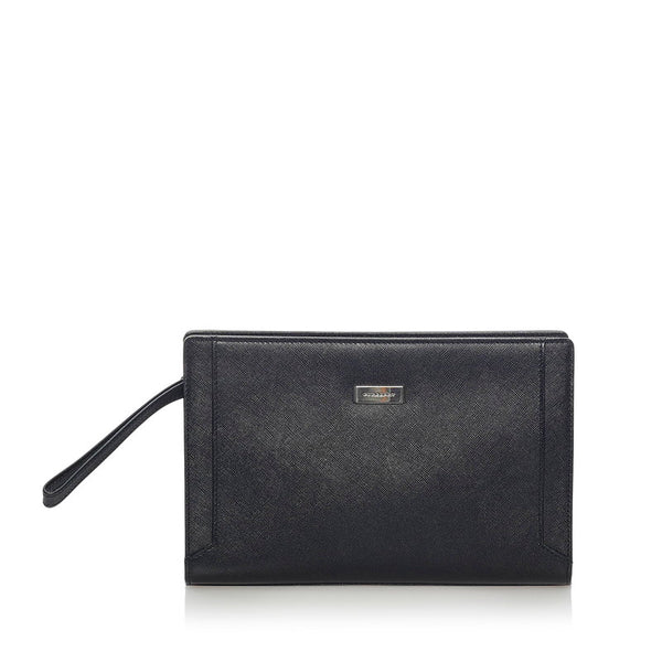 バーバリー セカンドバッグ ブラック レザー メンズ BURBERRY 【中古】
