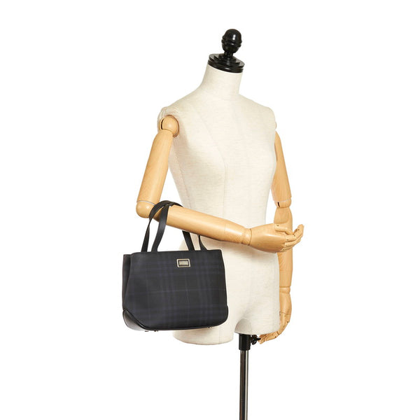 バーバリー チェック ハンドバッグ ブラック ブルー PVC レザー レディース BURBERRY 【中古】