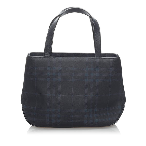 バーバリー チェック ハンドバッグ ブラック ブルー PVC レザー レディース BURBERRY 【中古】