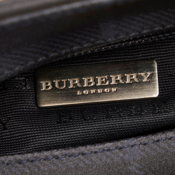 バーバリー チェック ハンドバッグ ブラック ブルー PVC レザー レディース BURBERRY 【中古】