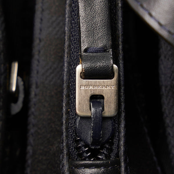 バーバリー チェック ハンドバッグ ブラック ブルー PVC レザー レディース BURBERRY 【中古】