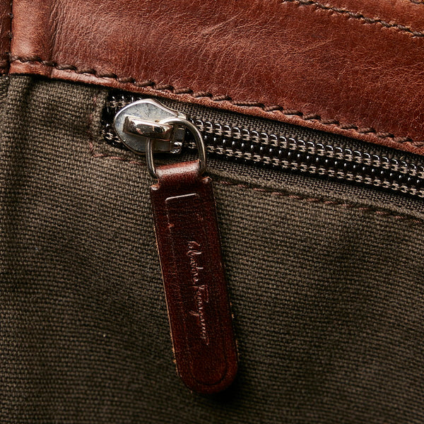 サルヴァトーレフェラガモ トートバッグ FB-24 8632 ブラウン キャンバス レディース Salvatore Ferragamo 【中古】