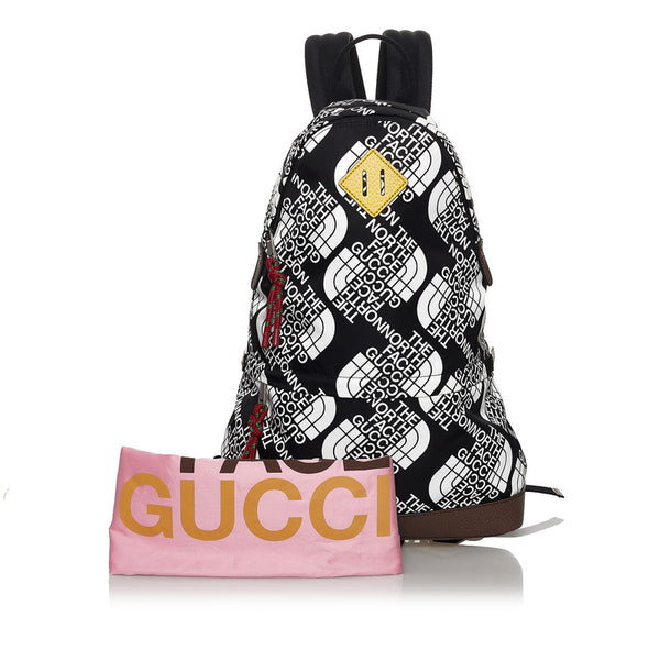 グッチ North Face コラボ リュック バックパック 650288 ブラック ホワイト ナイロン レザー レディース GUCCI 【中古】