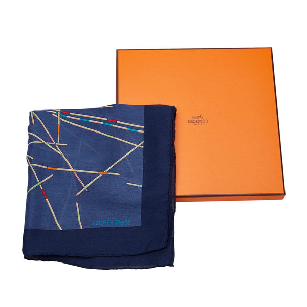 エルメス カレ70 ハードルバー スカーフ ネイビー シルク カシミヤ レディース HERMES 【中古】