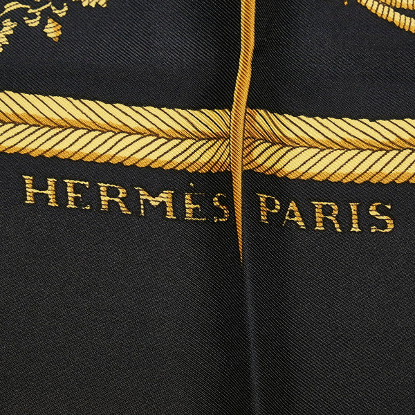 エルメス カレ90 LES ARMES DE PARIS パリの紋章 スカーフ ブラック イエロー シルク レディース HERMES 【中古】