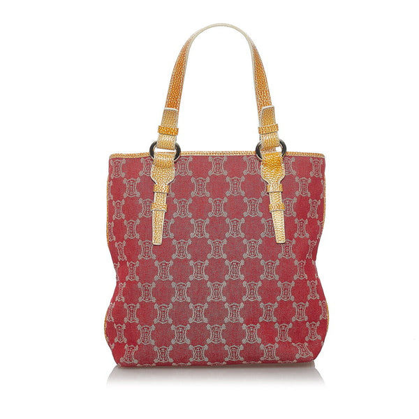 セリーヌ パリマカダム ハンドバッグ トートバッグ レッド ブラウン レザー デニム レディース CELINE 【中古】
